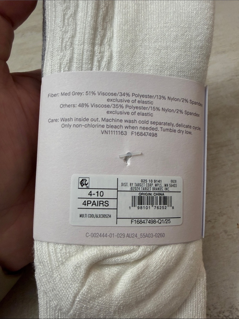 Auden Women's Ribbed Crew Socks 4-Pack - Black, Charcoal, Light Gray, White - Picture 4 of 7
